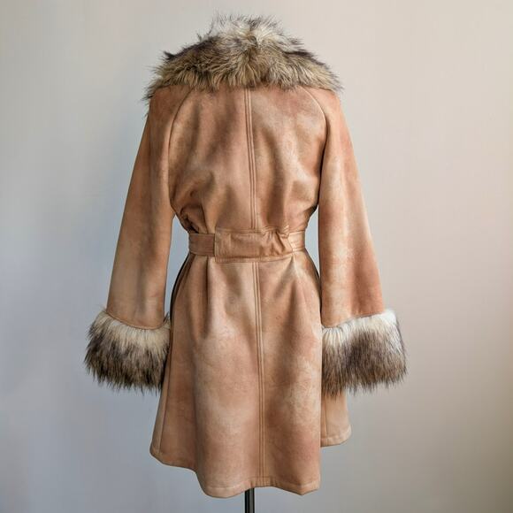 Vintage Brown Vegan Suede Penny Lane Jacket Y2K Tan Faux Fur Afghan Coat Small - Picture 4 of 10